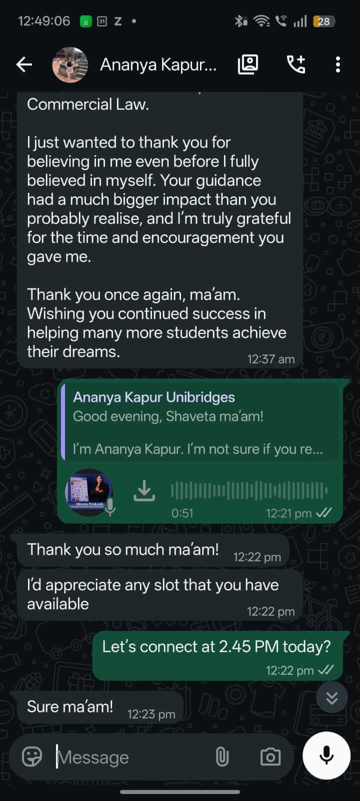 WhatsApp Testimonial - Ananya