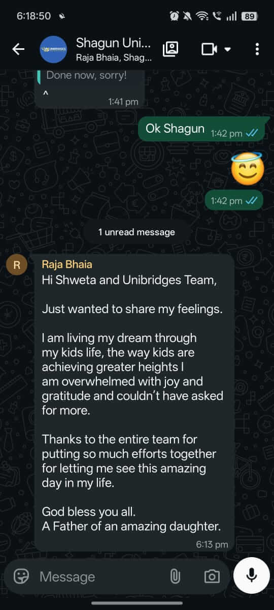 WhatsApp Testimonial - Shagun's Father