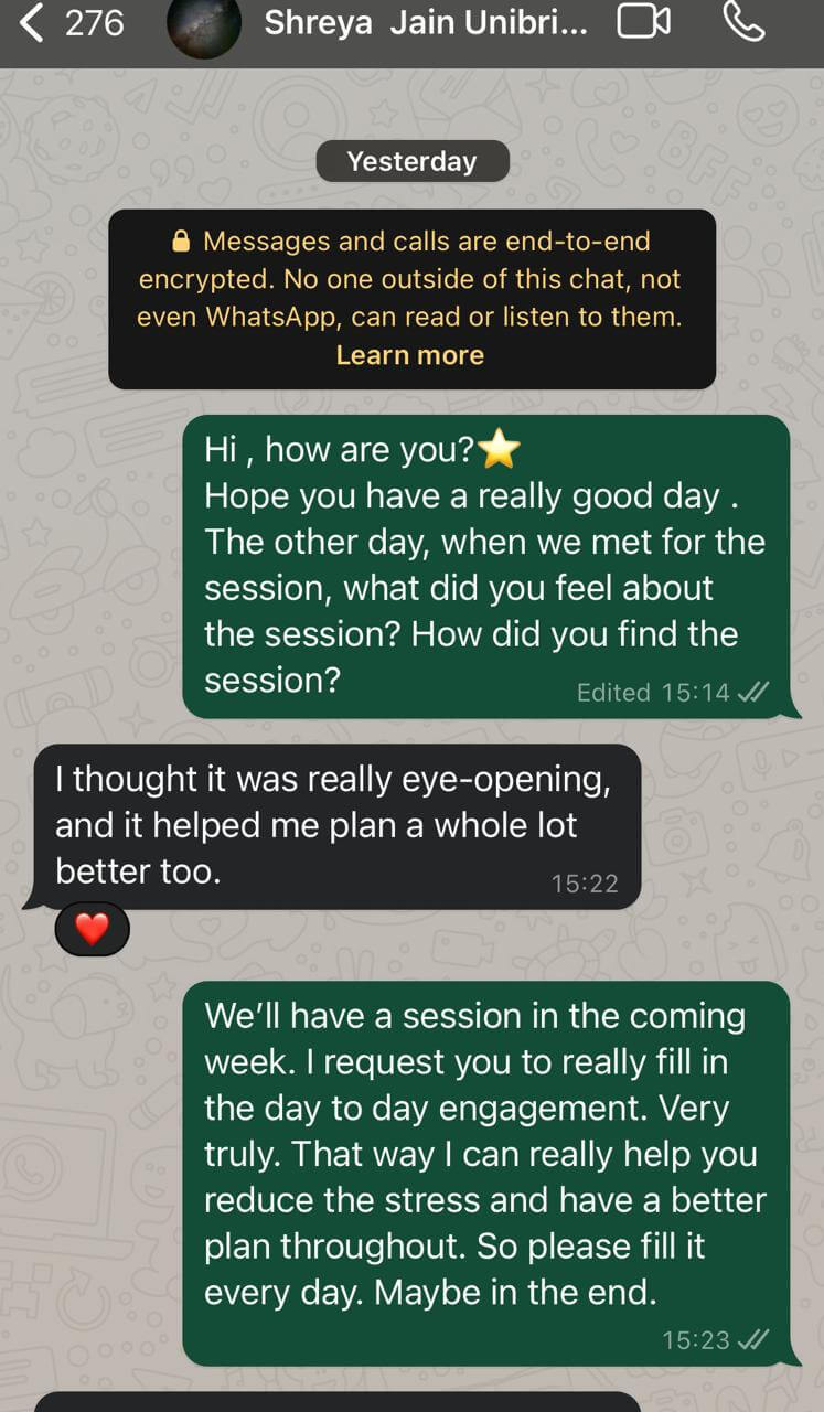 WhatsApp Testimonial - Shreya Jain